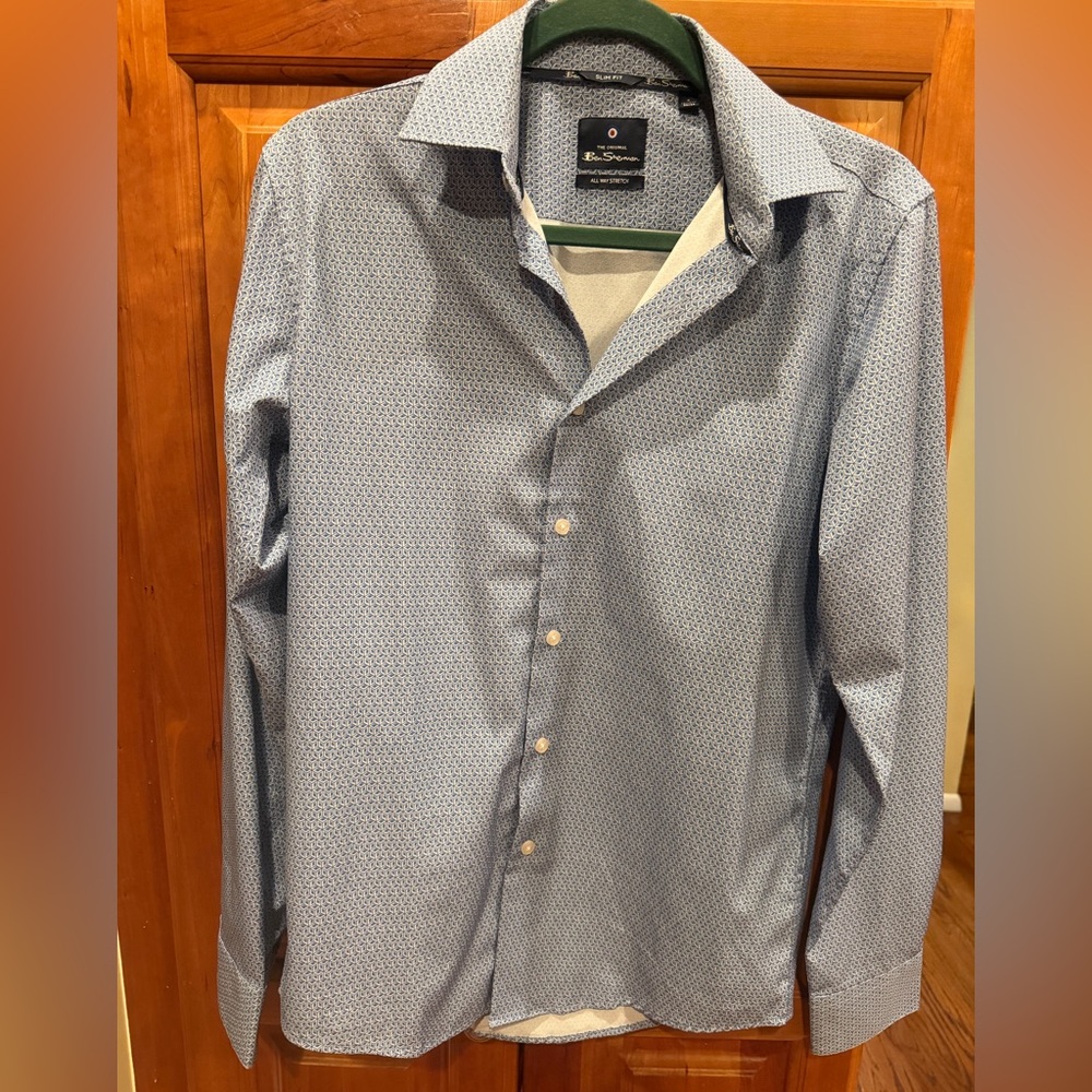 Ben Sherman All Way Stretch Light Blue Geometric Shirt
